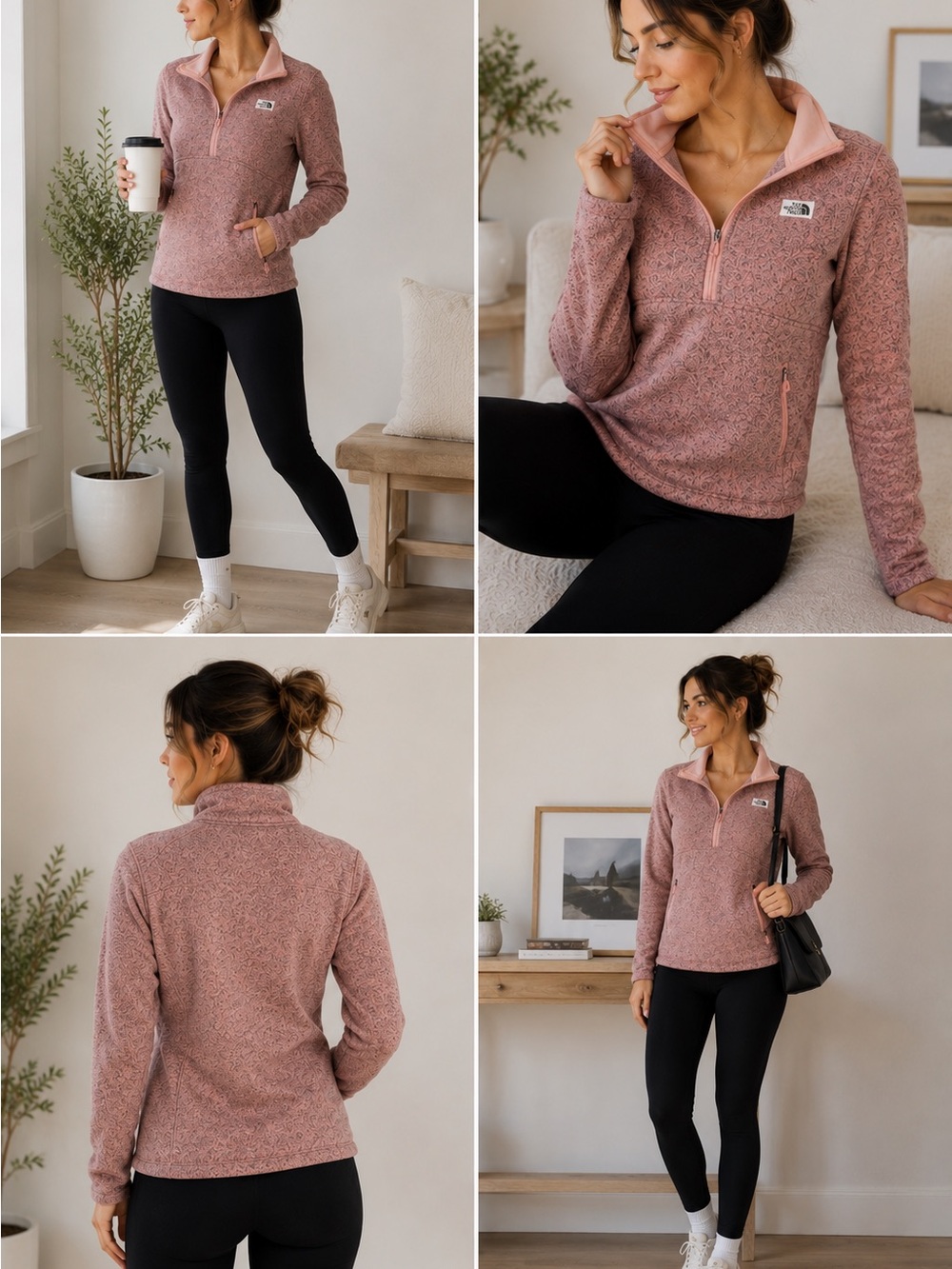 The North Face Pink Sweater Fleece 1/4 Zip Pullover Size L